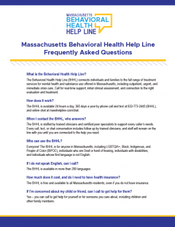 Behavioral Health Helpline Consumer FAQ Fact Sheet