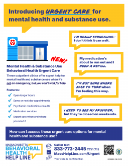 Introducing URGENT CARE for Mental Health and Substance Use Flyer - Multiple Languages