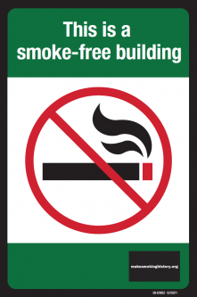 This is a Smoke-Free Building Green Self-Adhesive Sign