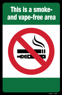 This is a Smoke-Free Building Green Self-Adhesive Sign - English