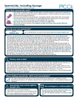 Spermicide, including Sponge Information Sheet - Multiple Languages