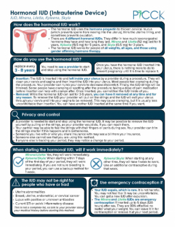 PICCK - Hormonal IUD Information Sheet - Multiple Languages