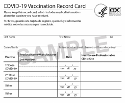 COVID-19 Vaccination Record Card - FOR HEALTHCARE PROVIDERS ONLY