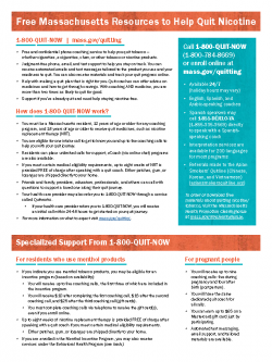 Massachusetts Quitline Resources Overview Sheet