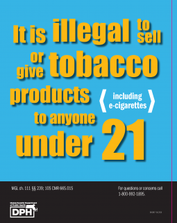 Illegal to Sell Under 21 Sign - FOR BOARDS OF HEALTH & TOBACCO RETAILERS ONLY - English