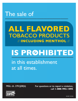 Sale of ALL Flavored Tobacco Products, Including Menthol is Prohibited Sign - FOR BOARDS OF HEALTH &