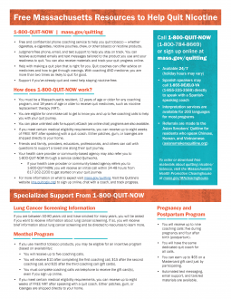 Massachusetts Quitline Resources Overview Sheet - Multiple Languages