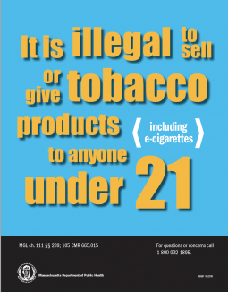 Illegal to Sell Under 21 Sign - FOR BOARDS OF HEALTH & TOBACCO RETAILERS ONLY