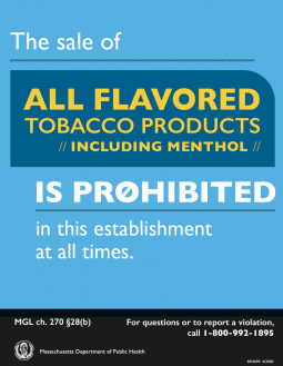 Sale of ALL Flavored Tobacco Products, Including Menthol is Prohibited Sign - FOR BOARDS OF HEALTH &