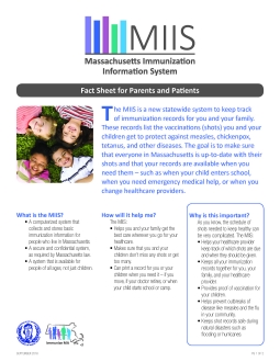 Massachusetts Immunization Information System Fact Sheets for Parents and Patients