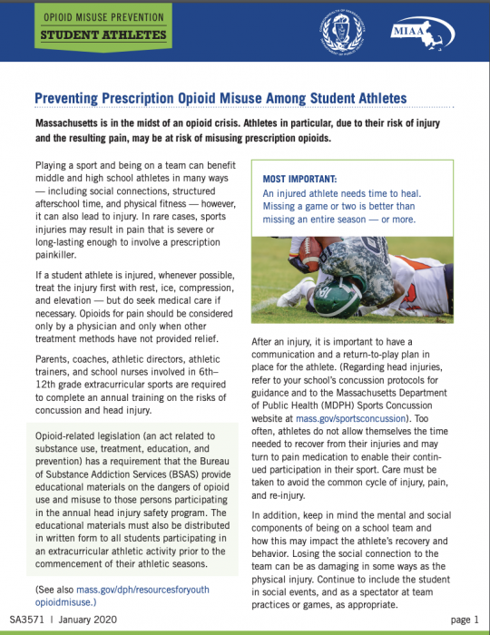 Opioid Misuse Prevention: Student Athletes Fact Sheet Packet 