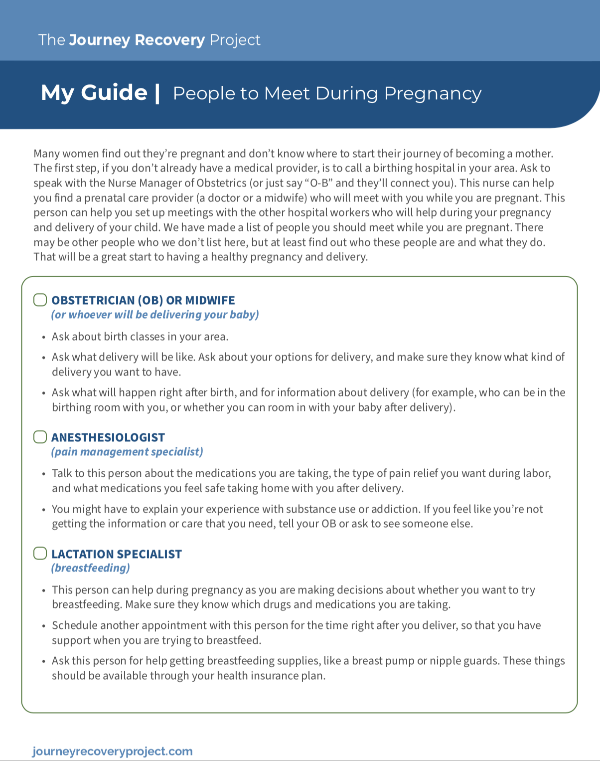 Journey Guide: People to Meet During Pregnancy Checklist: Massachusetts 